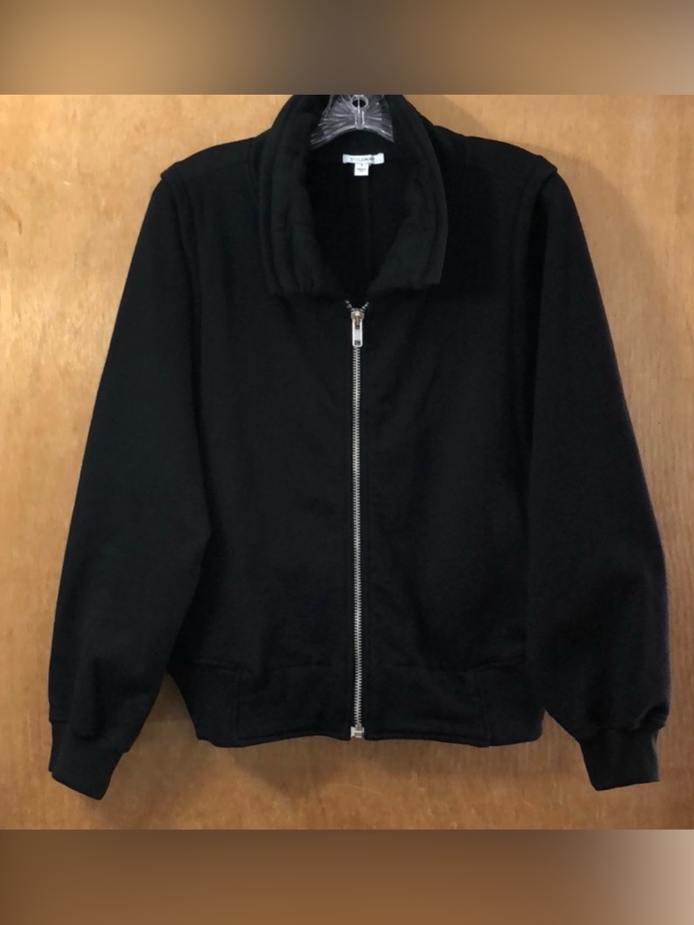 STYLEMINT Black Zip Jacket Ruched Collar, Ribbed, Dolman dolman Sleeves Cozy S